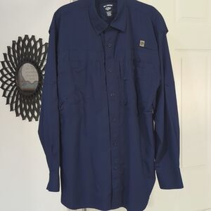 EUC Reel Legends Man's Long Sleeve Button Down Blue Fisherman Shirt Size Large